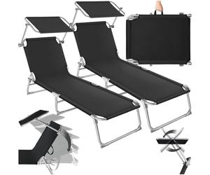 tectake® Set de 2 Chaise Longue Pliante Bain de Soleil Jardin Exterieur avec Pare Soleil Chaise Longue inclinable Transat de Plage Relax Camping Salon de Jardin Exterieur - Noir