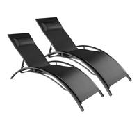 tectake® Set de 2 Chaise Longue Bain de Soleil Jardin Exterieur avec Appuie-tête Chaise Longue inclinable Sun Lounger Transat de Plage Relax Jardin Camping Salon de Jardin Exterieur - Noir