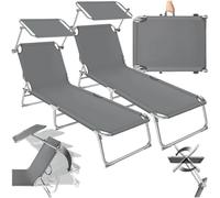 tectake® Set de 2 Chaise Longue Pliante Bain de Soleil Jardin Exterieur avec Pare Soleil Chaise Longue inclinable Transat de Plage Relax Jardin Camping Salon de Jardin Exterieur - Gris