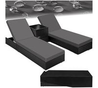 TecTake® Set de 2X Chaise Longue Bain de Soleil avec Dossier réglable + Table de Jardin en Aluminium et Resine Tressee + 2 Set de Housses + Housse de Protection Piscine Balcon Jardin - Noir/Marron