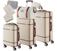 Ensemble de valises de voyage 13 pièces avec coques rigides en ABS robuste crème