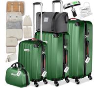 tectake® Set de Valises Coque Rigide ABS, 3 Tailles M-L-XL, Vanity Case, Sac de Voyage, roulettes 360°, Serrure TSA, Poignée télescopique, Kit de Rangement, Pèse-Bagage et étiquettes Inclus - Vert