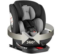 tectake® Siège Auto pivotant 360°, i-Size ISOFIX, naissance jusqu'à 150 cm | Harnais 5 Points réglable, Top Tether, Appui-tête ajustable, Housse amovible lavable, Fauteuil Auto, gris clair/noir