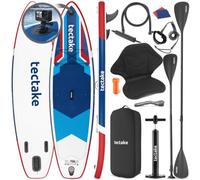 tectake® Stand-up Paddle Gonflable, Siège de Kayak, Support caméra, 320cm | Max. 200kg, Matériau Drop-Stitch robuste, 3 Ailerons amovibles, Pagaie aluminium réglable, Sac à dos inclus, Divers Coloris