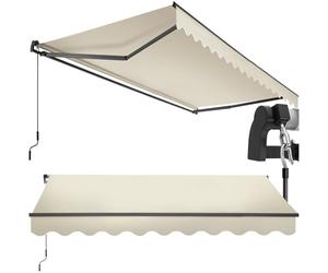 tectake® Store banne Manuel Marquise avec Manivelle Auvent de terrasse Pare Soleil Multi-Fonction Store Exterieur terrasse Enroulable Brise Soleil en Aluminium laqué époxy - Beige, 300 x 250 cm
