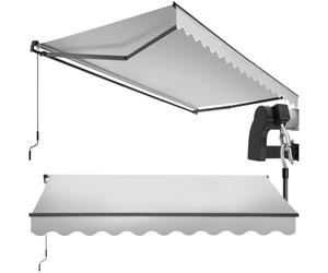 tectake® Store banne Manuel Marquise avec Manivelle Auvent de terrasse Pare Soleil Multi-Fonction Store Exterieur terrasse Enroulable Brise Soleil en Aluminium laqué époxy - Gris Clair, 300 x 250 cm