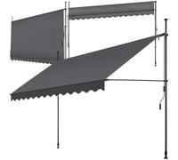 tectake Store banne sans Perçage Auvent Marquise Retractable avec Manivelle Multi-Fonction Store latéral Enroulable Brise Vue Brise Soleil Opaque en Aluminium - Noir/Gris, 350 x 180 cm