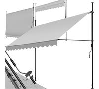tectake Store banne sans Perçage Auvent Marquise Retractable avec Manivelle Multi-Fonction Store latéral Enroulable Brise Vue Brise Soleil Opaque en Aluminium - Gris Clair, 300 x 180 cm