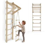 tectake® Structure d'escalade Indoor pour Enfants, 4en1, à partir de 3 Ans | Espalier, Anneaux de gymnastique, Échelle de corde, Barre de traction, 62 x 58 x 210 cm, Capacité 65 kg par élément, En Bois