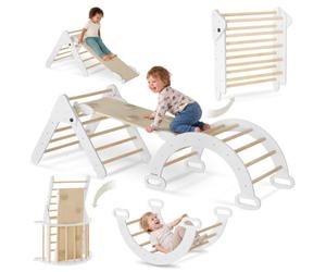 tectake® Structure d'escalade Indoor pour Enfants, 8en1, 58 x 203,5 x 59 cm | Toboggan, Balançoire, Tunnel, Divers Jeux d’Escalade, Pliable, Dès 1 an, Jusqu'à 3 enfants à la fois, Inspiration Montessori