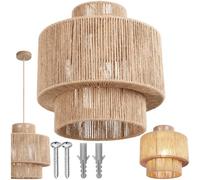 tectake® Suspension luminaire Ø32 x 33 cm, Abat jour en jute, Style bohème, Lustre 40W, Abat jour plafond, Lustre salon, Plafonnier chambre, Plafonnier cuisine, Luminaire chambre, Suspension salon