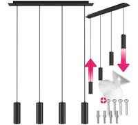 TecTake® Suspension luminaire Moderne 4 Lampes réglables en hauteur Lustre Noir Plafonnier salon, salle à manger, cuisine, dressing Éclairage de plafond Luminaires intérieur