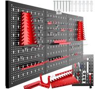 TecTake® Panneau Mural Perforé Porte outils mural Lot de 3 Panneaux 120 x 2 x 60 cm 25 pcs Crochet & Supports, Extensible Système de rangement Outillage & visserie