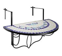 tectake 800570 Table de Jardin Balcon Pliante en Mosaïque - Diverses Couleurs (Blanc Bleu | No. 402766)