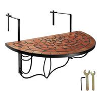 tectake® Table Balcon Suspendue et Rabattable en mosaïque de Pierre, 75x65x62 cm, Petite Table Exterieur, Plateau de Table Design Demi Lune, Max. 20 Kg, Gueridon, Decoration Balcon, Terrasse, Jardin
