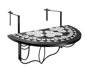 tectake® Table Balcon Suspendue et Rabattable en mosaïque de Pierre, 75x65x62 cm, Petite Table Exterieur, Plateau de Table Design Demi Lune, Max. 20 Kg, Gueridon, Decoration Balcon, Terrasse, Jardin