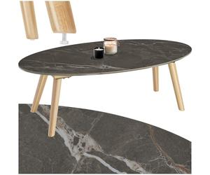tectake® Table Basse de Salon Ovale Table Basse Design avec Plateau de Table Marbré et Pied de Table Basse en Bois laqué Table d'appoint Salon de Jardin Exterieur Table de Salon Meuble de Salon