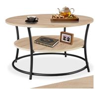 tectake® Table Basse Ronde Ø 80 x 46 cm, Table Basse Salon Style Industriel Tendance, 2 Niveaux, Meuble Salon, Meuble Industriel, Bout de canapé Décoration pour la Maison, Bois Clair