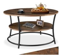 tectake® Table Basse Ronde Ø 80 x 46 cm, Table Basse Salon Style Industriel Tendance, 2 Niveaux, Meuble Salon, Meuble Industriel, Bout de canapé Décoration pour la Maison, Bois Foncé