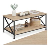 tectake® Table basse Salon 100 x 55 x 45,5 cm, Table basse à 2 niveaux, Style industriel, Bout de canape Meubles de Salon Meuble Bureau Chambre Décoration Maison Meuble d'appoint Rangement, Bois clair
