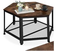 TecTake® Table Basse Salon hexagonale 86,5 x 75 x 46,5 cm, Table Basse Style Industriel à 2 Niveaux, Bout de canape, Meuble Salon, Meuble Bureau, Chambre, Décoration Maison, Rangement, Bois foncé