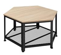 TecTake® Table Basse Salon hexagonale 86,5 x 75 x 46,5 cm, Table Basse Style Industriel à 2 Niveaux, Bout de canape, Meuble Salon, Meuble Bureau, Chambre, Décoration Maison, Rangement, Bois Clair