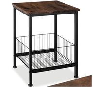 tectake® Table d'appoint 40 x 40 x 55,5 cm, Bout de canape avec Panier grillagé, Style Industriel, Table de Chevet, Petit Meuble de Rangement, Meuble Entree, Salon, Bureau, Chambre, Bois foncé