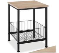 tectake® Table d'appoint 40 x 40 x 55,5 cm, Bout de canape avec Panier grillagé, Style Industriel, Table de Chevet, Petit Meuble de Rangement, Meuble Entree, Salon, Bureau, Chambre, Bois Clair