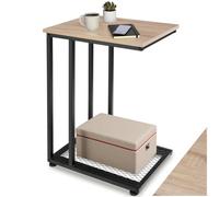 tectake® Table d'appoint 48 x 35 x 66 cm, Bout de canape, Forme en C asymétrique, Table de Chevet, Meuble Salon, Chevet de lit, 2 Niveaux, Petit Meuble de Rangement Canapé, Salon, Chambre, Bois Clair