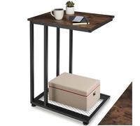 tectake® Table d'appoint 48 x 35 x 66 cm, Bout de canape, Forme en C asymétrique, Table de Chevet, Meuble Salon, Chevet de lit, 2 Niveaux, Petit Meuble de Rangement Canapé, Salon, Chambre, Bois foncé