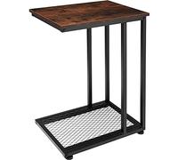 TecTake Table d'Appoint à 2 Niveaux Bout de Canapé Style Industriel Table Basse avec Etagère en Treillis - Diverses Couleurs (Bois foncé Style Industriel)