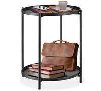 tectake® Table d'appoint ronde, 45,5 x 45,5 x 53 cm Petite Table basse de Salon 2 Plateaux amovibles Meuble Bout de canape Meuble d'appoint Canape Décoration Maison Decoration Salon Déco Chambre, Noir