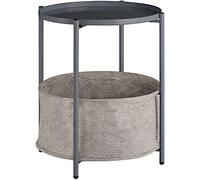 tectake® Table d'appoint ronde, 45,5 x 45,5 x 53 cm, Petite Table basse de Salon, Plateau amovible et Panier de rangement, Meuble Bout de canapé, Meuble d'appoint Canape, Décoration Maison, Gris foncé