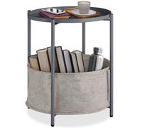 tectake® Table d'appoint ronde, 45,5 x 45,5 x 53 cm, Petite Table basse de Salon, Plateau amovible et Panier de rangement, Meuble Bout de canapé, Meuble d'appoint Canape, Décoration Maison, Gris foncé