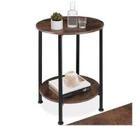 tectake® Table d'appoint ronde Ø45 x 64 cm, Bout de canape Table de chevet Meuble salon Chevet de lit, Gueridon, 2 niveaux, Petit meuble de rangement Canapé, Salon, Chambre, Bureau, Entrée, Bois foncé