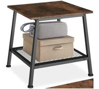 tectake® Table d'appoint Salon, 45,5 x 45 x 47 cm, Meuble Salon, Bureau, Chambre, Style Industriel, Table de Chevet, Bout de canapé, Petit Meuble de Rangement, Décoration Maison, Bois Foncé