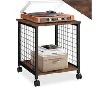 tectake® Table d'appoint Salon Mobile, 40 x 40 x 48 cm, Meuble Salon, Bureau, Chambre, Porte Vinyle à roulettes, Table de Chevet, Support Platine Vinyle, Meuble Rangement, Bout de canape, Bois Foncé