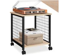 tectake® Table d'appoint Salon Mobile, 40 x 40 x 48 cm, Meuble Salon, Bureau, Chambre, Porte Vinyle à roulettes, Table de Chevet, Support Platine Vinyle, Meuble Rangement, Bout de canape, Bois Clair