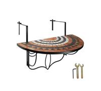 Table de jardin - TECTAKE - Table pliante terrasse suspendue mosaïque 76 x 65 x 57,5 cm - Terracotta/Blanc