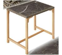 TecTake® Table de Bar Haute Extérieur en Résine Tressée & Grès cérame Fin marbré Résistante aux intempéries pour Salon de Jardin, Structure en Aluminium & Bois Massif, Mobilier de Jardin