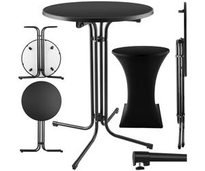 tectake® Table de Bar Ronde Table Haute Mange Debout Table Bistrot Pliante Acier laqué Ø 90cm x 110 cm Housse Mange Debout Incluse pour Réception Mariage Anniversaire Fête de Jardin