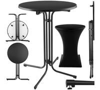 tectake® Table de Bar Ronde Table Haute Mange Debout Table Bistrot Pliante Acier laqué Ø 90cm x 110 cm Housse Mange Debout Incluse pour Réception Mariage Anniversaire Fête de Jardin