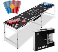 tectake Table de Beer Pong Beer Ball Blitz Pliable et Transportable en Aluminium avec Compartiment à Glace, Jeux à Boire, 6 Balles Ping Pong et 100 gobelets Inclus, Jeux Soirée, Jeu Apéro