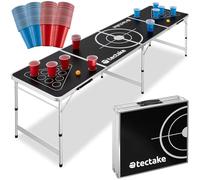 tectake Table de Beer Pong Pliable et Transportable, Structure en Aluminium, Jeux Extérieur Adulte, Jeux à Boire, 6 Balles Ping Pong et 100 gobelets Inclus, Jeu Soirée, Jeu Apéro