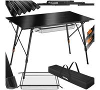 TecTake Table de camping haute gamme, hauteur réglable, aluminium léger, résistante aux intempéries, installation facile avec filet de rangement, table pliable, sac de transport à double poignée