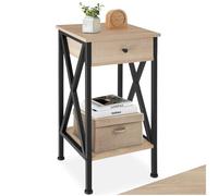 tectake® Table de Chevet 35 x 35 x 70,5 cm, Table de Nuit avec tiroir Pratique, Style Industriel, Chevet de lit Meuble Salon, Bureau, Meuble Chambre, Bout de canapé, Décoration Chambre, Bois Clair