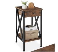 tectake® Table de Chevet 35 x 35 x 70,5 cm, Table de Nuit avec tiroir Pratique, Style Industriel, Chevet de lit Meuble Salon, Bureau, Meuble Chambre, Bout de canapé, Décoration Chambre, Bois Foncé