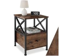 tectake® Table de Chevet 40 x 41,5 x 55,5 cm, Table de Nuit à tiroir, Style Industriel, Chevet de lit, Petit Meuble de Rangement, Meuble Chambre, Décoration Chambre, Salon, Bureau, Bois foncé