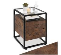 TecTake® Table de Chevet 40 x 43 x 60,5 cm, Plateau en Verre, Table de Nuit avec Porte magnétique et étagère réglable, Style Industriel, Meuble Chambre, Chevet de lit, Decoration Chambre, Bois foncé