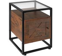 TecTake® Table de Chevet 40 x 43 x 60,5 cm, Plateau en Verre, Table de Nuit avec Porte magnétique et étagère réglable, Style Industriel, Meuble Chambre, Chevet de lit, Decoration Chambre, Bois foncé